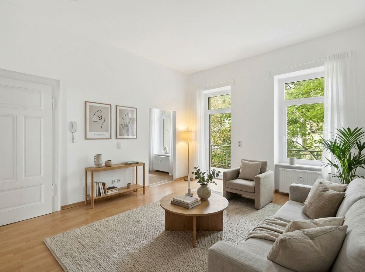 Wohnzimmer mit beispielhafter Einrichtung